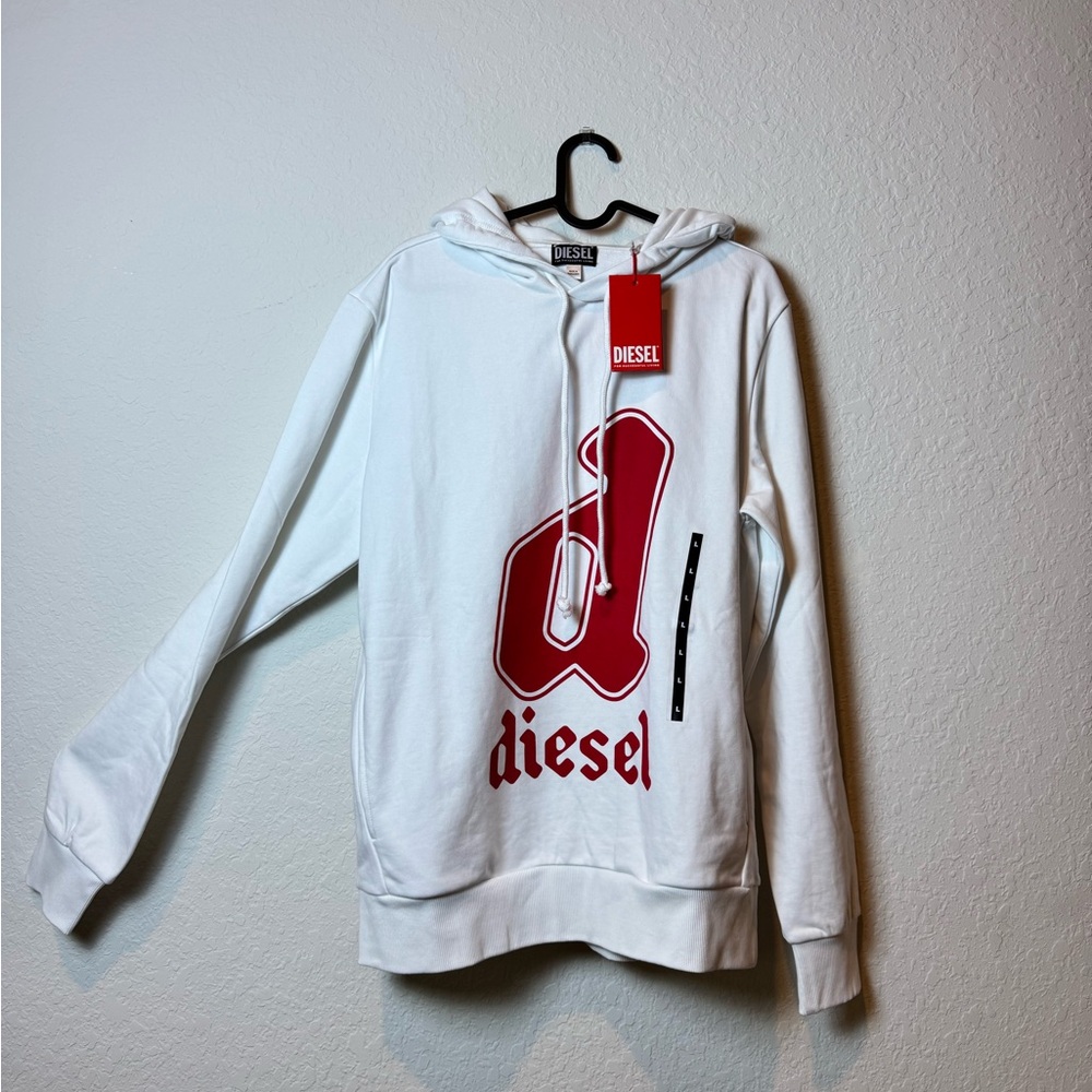 Diesel White Hoodie with Red Logo